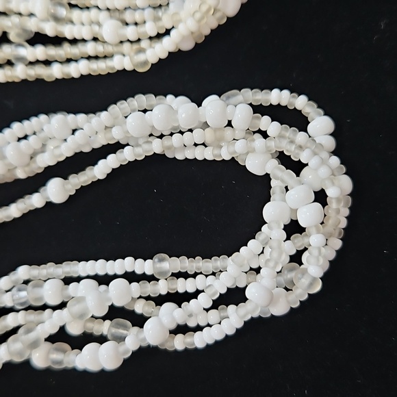 WHITE BEADED NECKLACE MULTI-STRAND 12" - Picture 6 of 6